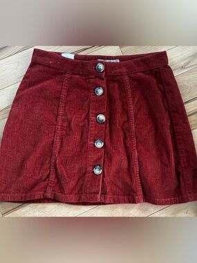 Denim&Co Rust Red Corduroy Skirt with Front Buttons